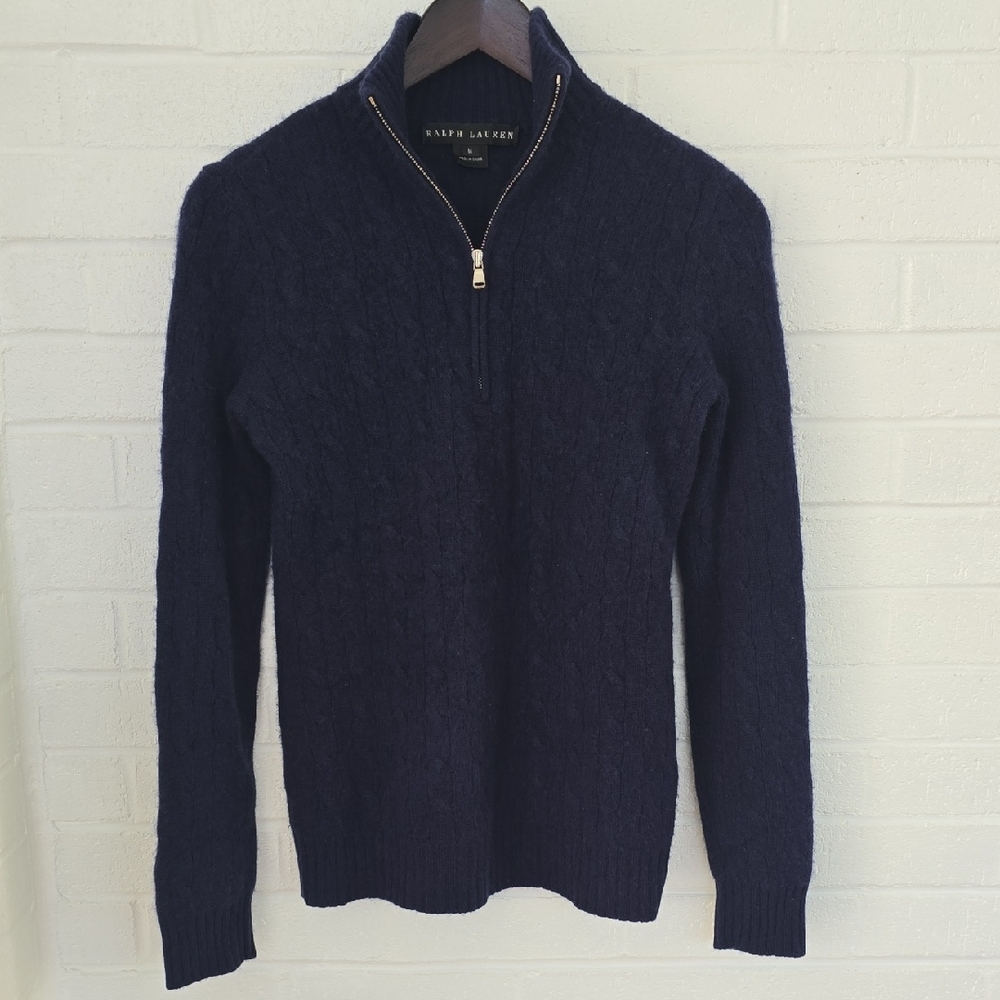 RALPH LAUREN B Label Knitted Cashmere Sweater Navy Blue Size M - Picture 1 of 13